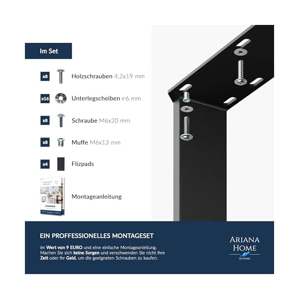 Ariana Home® - 2x PREMIUM Stabil Tischkufen, Tischbeine, Tischgestell, Möbelfüße aus Metall, (Couchtisch, Esstisch, Schreibtisch, Wohnzimmertisch, Sitzbank & andere Möbel) - Schw, Anthra, Indust, Weiß – Bild 4