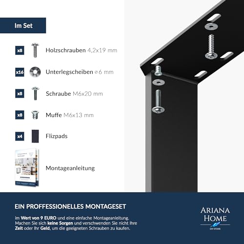 Ariana Home® - 2x PREMIUM Stabil Tischkufen, Tischbeine, Tischgestell, Möbelfüße aus Metall, (Couchtisch, Esstisch, Schreibtisch, Wohnzimmertisch, Sitzbank & andere Möbel) - Schw, Anthra, Indust, Weiß – Bild 4