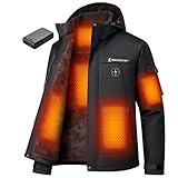 Brimekey Grafeno Chaqueta Calefactable Hombre con Forro de Felpa, Batería 20000mAh 7.4V Pantalla HD, 6 Zonas de Calor Ajustables y 3 Niveles de Temperatura, Impermeable y Resistente al Viento