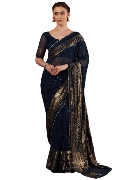 larmika Women's Georgette Foil Printed Saree with Unstitched Blouse Piece-picture-52