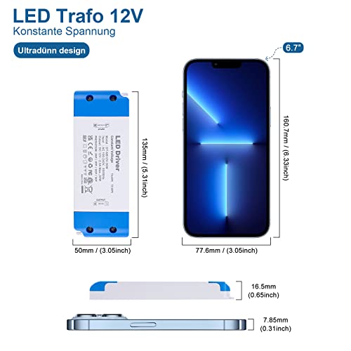 VARICART LED Trafo 12V 30W, Ultra Dünn Treiber 230V auf 12V Transformator 2.5A, Schlank Driver Power Supply Niedervolttrafo, Konstante Spannung Netzteil für G4 MR16 MR11 Strips