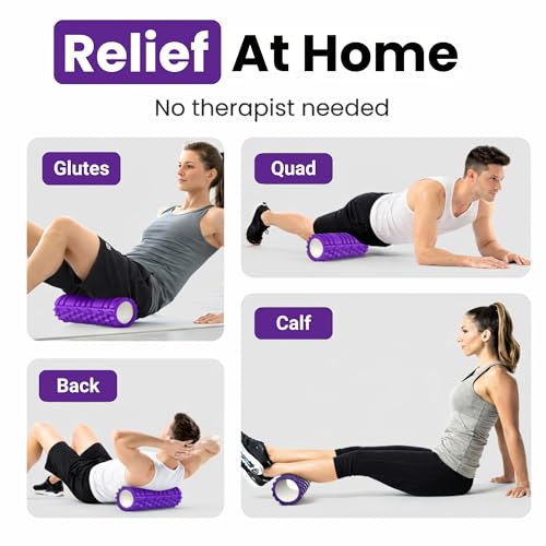 Image of Yogikuti Foam Roller for Muscle Recovery | High-Density Deep Tissue Massage Roller | Relieves Back Pain & Muscle Tension | Textured Anti-Slip Surface | Fitness & Yoga Tool (Purple, Large)