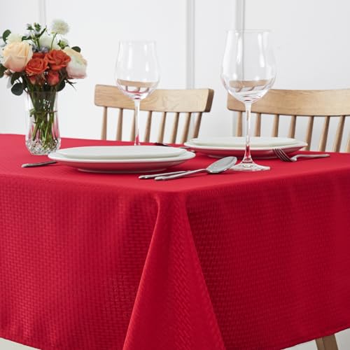 maxmill Rectangle Christmas Tablecloth Weaved Texture Waterproof Spillproof Wrinkle Free Table Cloth, Kitchen Dining Room Decoration, Holiday Party, Banquet Event Dinner, 52 x 70 Inch, Red