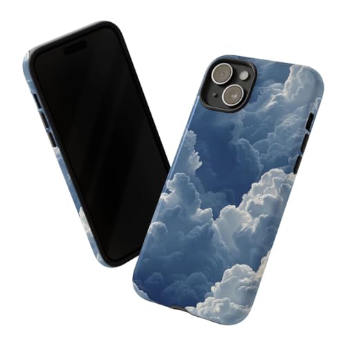 Coque iPhone 15 Plus nuage bleu 3D rigide pour éviter les rayures