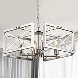 Doltoro Brushed Nickel Farmhouse Chandelier 4-Light Modern Chandelier for Dining Room Lighting Fixtu