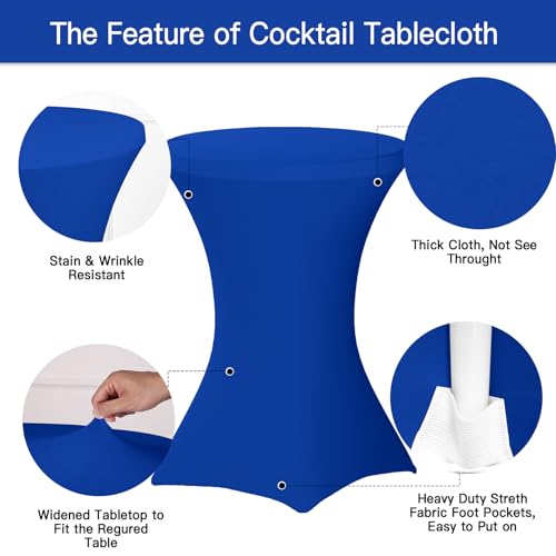 Image of Fixwal 4 Pack Spandex Cocktail Table Covers, 32x43 Inch Royal Blue Fitted Stretch Highboy Round Cover Table Cloth for Party, Bar, Pub, Wedding, Banquet