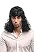 Produktbild WIG ME UP - 60893-P103 Perücke Damen Herren Fasching Karneval lockige Vokuhila Mullet Proll Schlagersänger Filmstar Schwarz