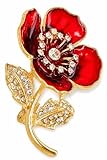 JEWELLBOX Broche en forme de coquelicot rouge pour femme – Cadeau symbolique, taille unique, Métal