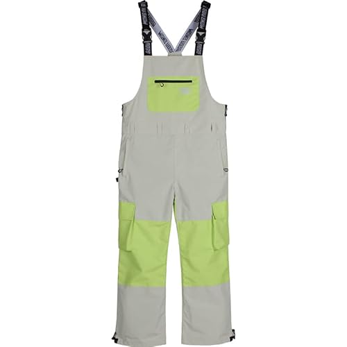 Gsou Snow Men's Ski Pants Snow Bib Overalls Snowboard Waterproof Windproof Insulated Adjustable Strap Winter Warm,M Off White Green #TOP6