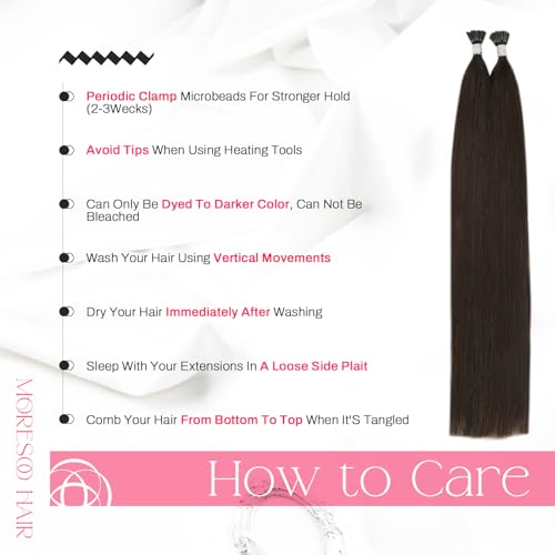 Image of Moresoo I Tip Hair Extensions Human Hair, Dark Brown, 18 Inch | 40g 50 strands, individual strand extensions, buildable volume, soft straight texture, fashion styling, photoshoots