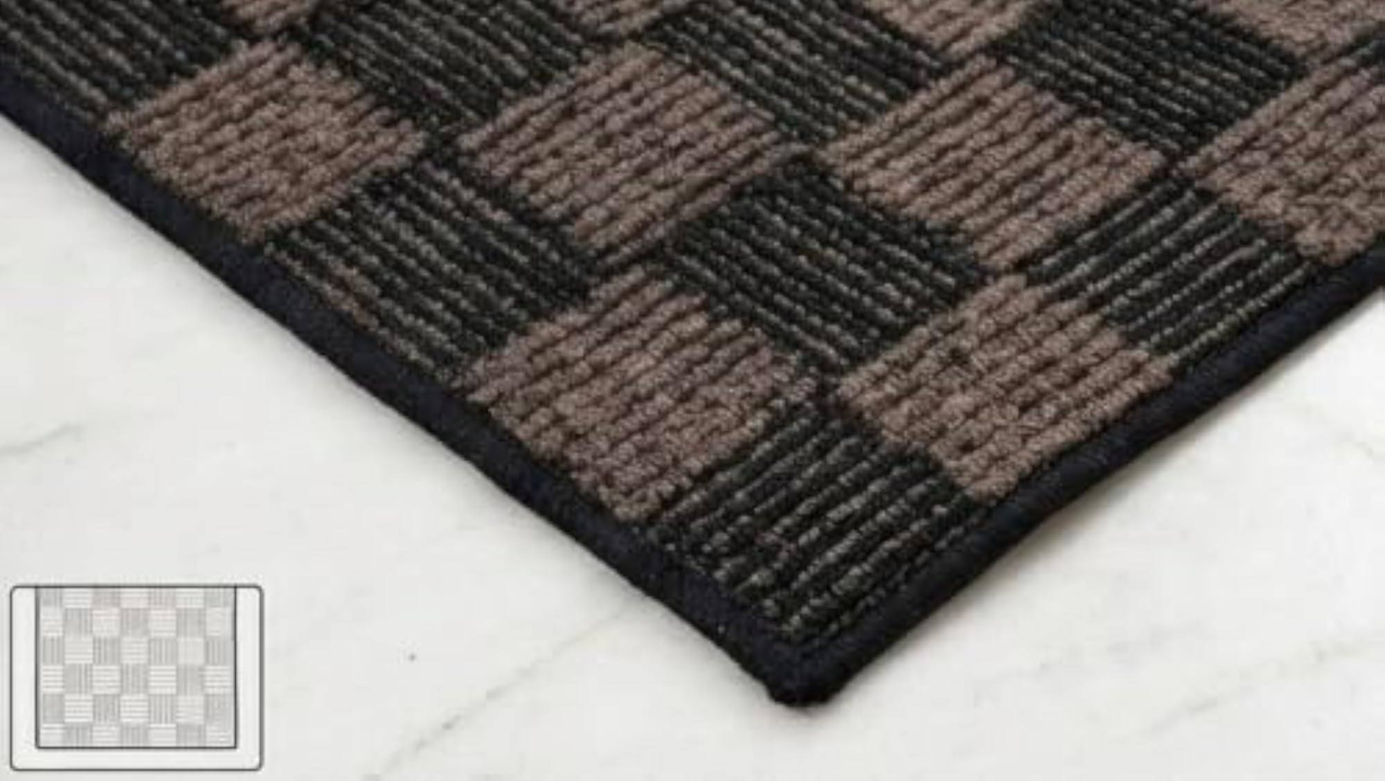 Checkered Pattern Runner Rug, Brown and Charcoal, Modern Style