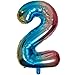 Produktbild DIWULI, XL Zahlen-Ballons, Zahl 2, blau bunt Schillernde Regenbogen Luftballons, Zahlen-Luftballons, Folien-Luftballons Nummer Nr Jahre, Folien-Ballons 2. Geburtstag, Party Dekoration, Geschenk-Deko