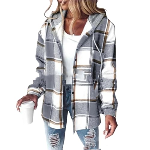 Hoodies for Women Zip Plaid Jacket Long Sleeve Oversized Basic Running Hooded Sweatshirt with Pockets Coat Outwear3