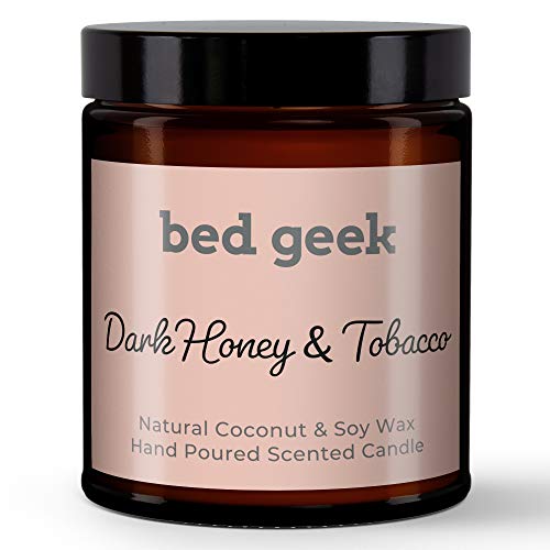 bed geek Dark Honey & Tobacco Natural Soy Wax Hand Poured Scented Candle 180ml