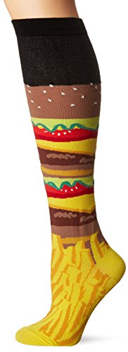 K. Bell Women s Food & Drink Novelty Casual Knee High Socks, Burger and Fries (Black), Shoe Size: 4-10