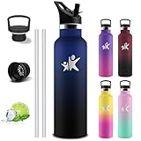Grsta Botella Termica 1 litro- Botella Agua Acero Inoxidable con Pajita- Cantimplora sin BPA- A Prueba de Fugas- Cantimplora Acero Inoxidable- Fácil de limpiar, Termo para Correr, Deportes