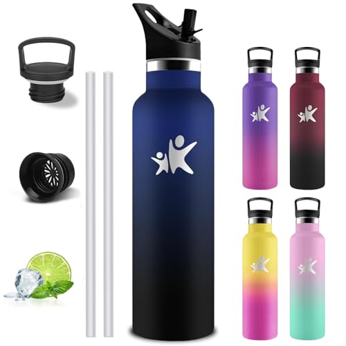 Grsta Botella Termica 1 litro- Botella Agua Acero Inoxidable con Pajita- Cantimplora sin BPA- A Prueba de Fugas- Cantimplora Acero Inoxidable- Fácil de limpiar, Termo para Correr, Deportes