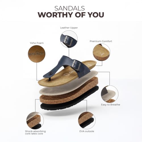 Image of YOHO Sandals for Men | Leather Thong Sandals with Cork Footbed for Daily Wear- SDL