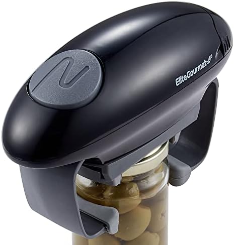 Close-up side view of the Elite Gourmet EJO800 jar opener showing its profile and button.