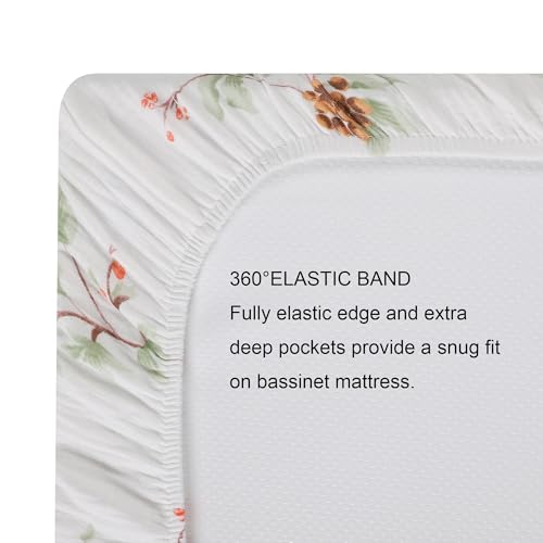 Image of Onacosht Muslin Bassinet Sheets 3 Pack for Baby Unisex, Green and Botanical | Skin-friendly, 100% Cotton Bassinet Fitted Sheets, 33 inch X 17 inch, Universal Size for Standard Oval & Rectangle Bassinet Mattress
