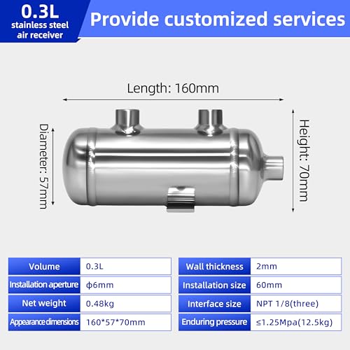 Image of 0.1Gallon 304 Stainless Steel High Pressure Mini Small Portable Air Tank Air Reservoir Water Storage Tank 3 NPT Ports