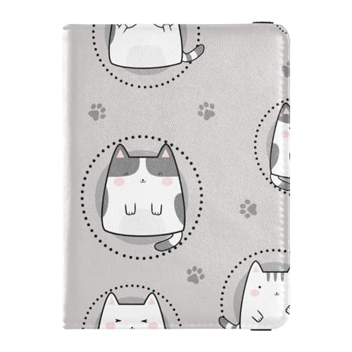 Kawaii - Custodia per passaporto e carte di vaccino pelle con scomparti per di e documenti di viaggio per uomo e uomo Colorato Gatti Carini Grigio Taglia unica