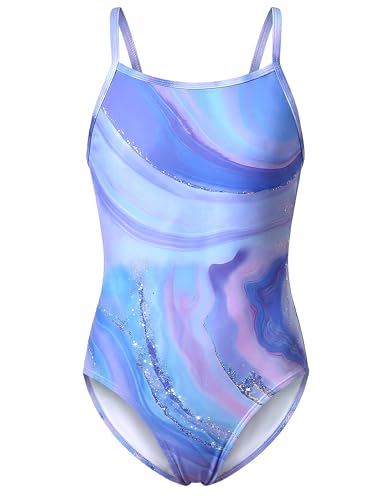 Image of Hoseay Girls Swimming Costume Kids One Piece Swimsuit with Adjustable Straps Quick Dry Backless Swimwear Stretchable Gradient Colours Bathing Suits Water Parks for Children Age 13, Purple