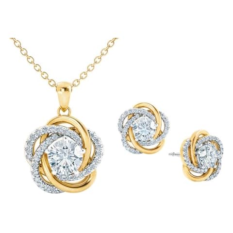 Perfectly Paired Love Knot Necklace w/ Love Knot Earrings, Matching Necklace & Earrings Set, 14k Gold Plated Necklace for Women, Luxurious Pendant w/ Over 85 Diamonisse Stones #4922-0098 Cover