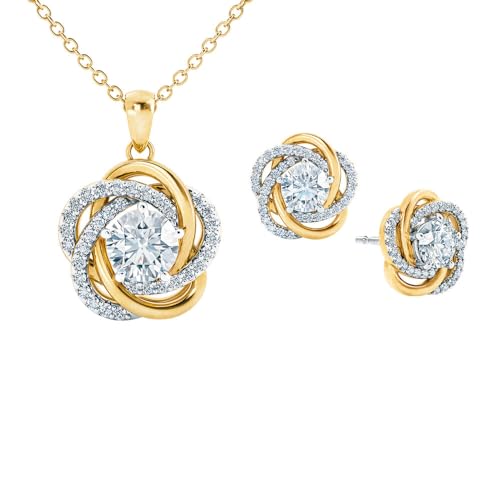 Perfectly Paired Love Knot Necklace w/ Love Knot Earrings, Matching Necklace & Earrings Set, 14k Gold Plated Necklace for Women, Luxurious Pendant w/ Over 85 Diamonisse Stones #4922-0098