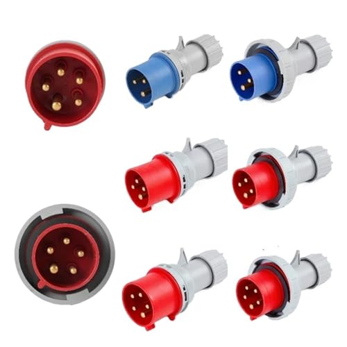 16/32A Industrial Plug and Socket 3P/4P/5Pin Electrical Connector IP67 Wall Mounted Male&Female(32A Plug,5 PCS-3P IP67)