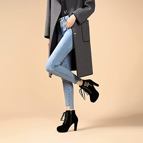 susanny high heel boots for womenwomens platform boot heels sexy round toe lace up high heels mid calf boots