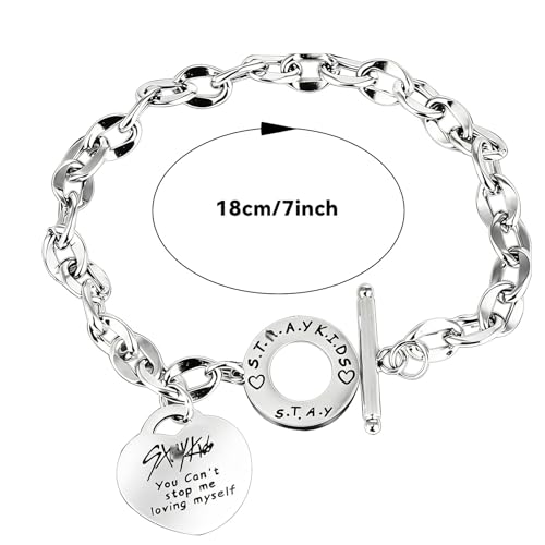JPWPFAA Stray kids pulseras, SKZ Pulsera unisex de moda con colgante de plata en forma de corazón, Stray kids skzoo Perfecto para Fans y Regalos, Productos de grupos de chicos de K-pop - imagen 2