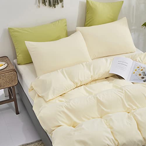 Image of KAREVER Light Yellow Comforter Set King Off White Bedding Set Men Beige Breathable Ivory Bedding Set Women Soft Off White King Ivory Bedding Comforter Set