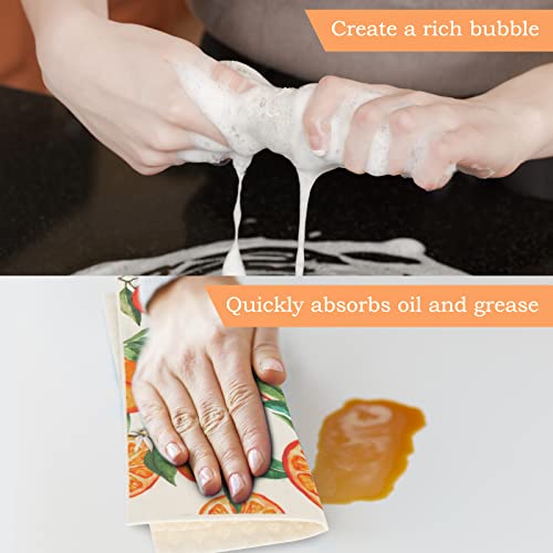 Whaline Orange Swedish Kitchen Dishcloth Fruit Pattern Absorbent Cotton Reusable Kitchen Towel Spring Summer Daily Cleaning Dishcloths For Party Home Housewarming Cleaning Counter Wipe, 7 X 8 In, 6Pcs #TOP5