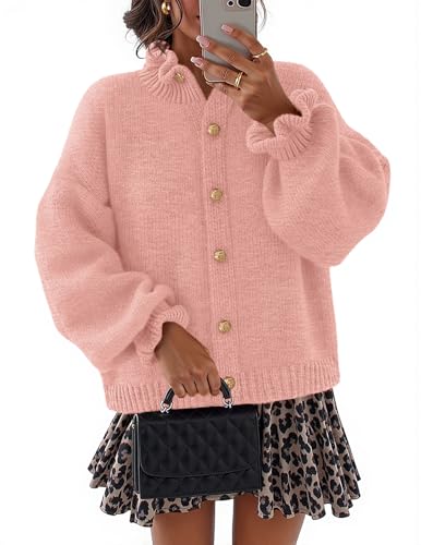 MEROKEETY Women's Fall 2025 Chunky Cardigan Sweaters Trendy Ruffle Button Down Long Sleeve Casual Knit Coat Winter Clothes