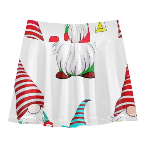 Cute Christmas Gnomes White Girls Skorts Athletic Shorts Tennis Skirts Kids Neon Pleated Skort 3t2
