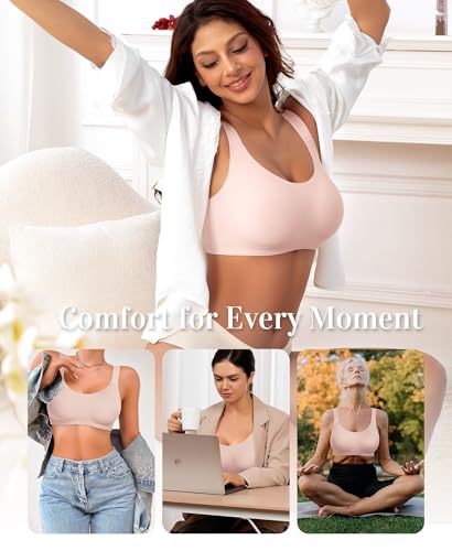 Image of Wireless Jelly Seamless Bras for Women No Underwire Tshirt Full Coverage Padded Bra Comfortable Everyday Bralettes