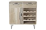 Color: Madera Natural/Negro JUANIO Mueble Botellero de Madera Paulownia y en Metal con 2 Cajones 1 Puerta y 3 Estantes - Ancho 80 x Alto 84 x Fondo 38cm
