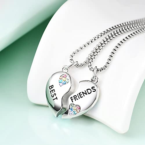 luomart Girls Best Friends Necklace for 2,BFF Friendship Gifts for 2,Rainbow Broken Heart Two Sided Pendant Jewelry Set for Women4