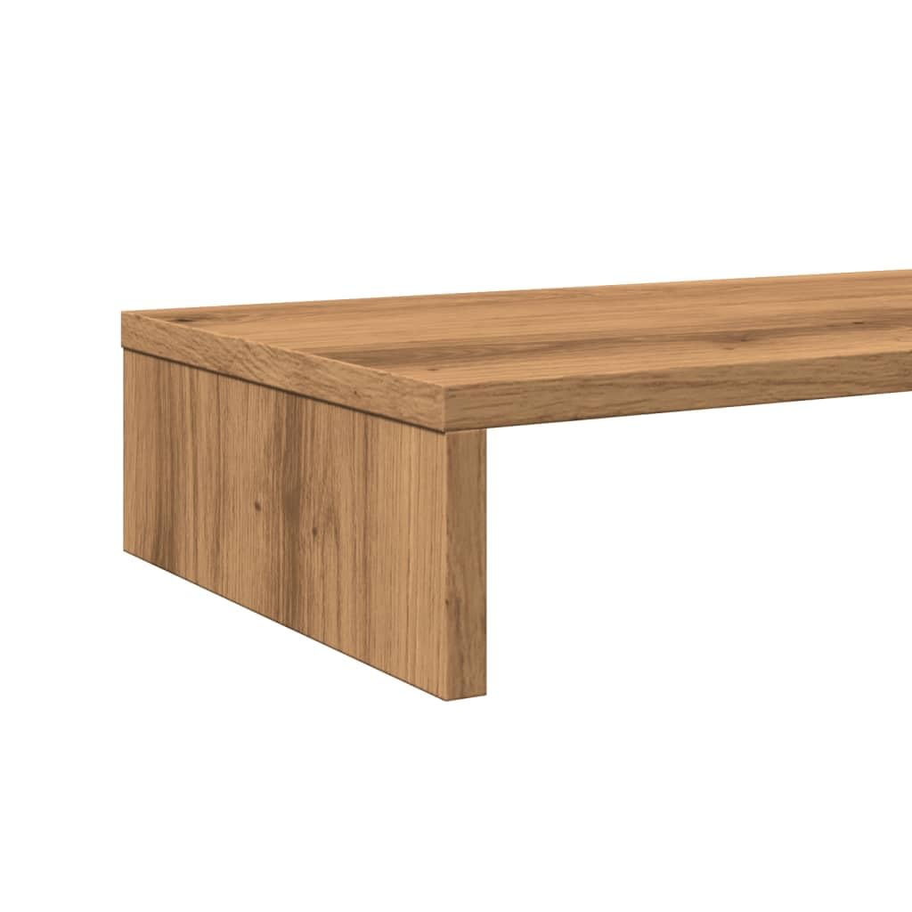 Supporto per monitor in legno di quercia Artisan, 100 x 27 x 10 cm, portata 25 kg, per due monitor, supporto da scrivania con vano portaoggetti, ergonomico per postazione di lavoro e home