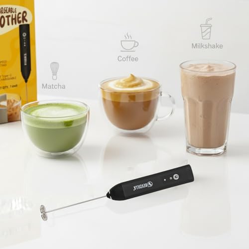 Image of Bevzilla Pack of 2 Rechargeable Electric Coffee Frother | 3-Speed with Type-C Fast Charging | One-Touch Operation for Coffee, Matcha & Milkshakes