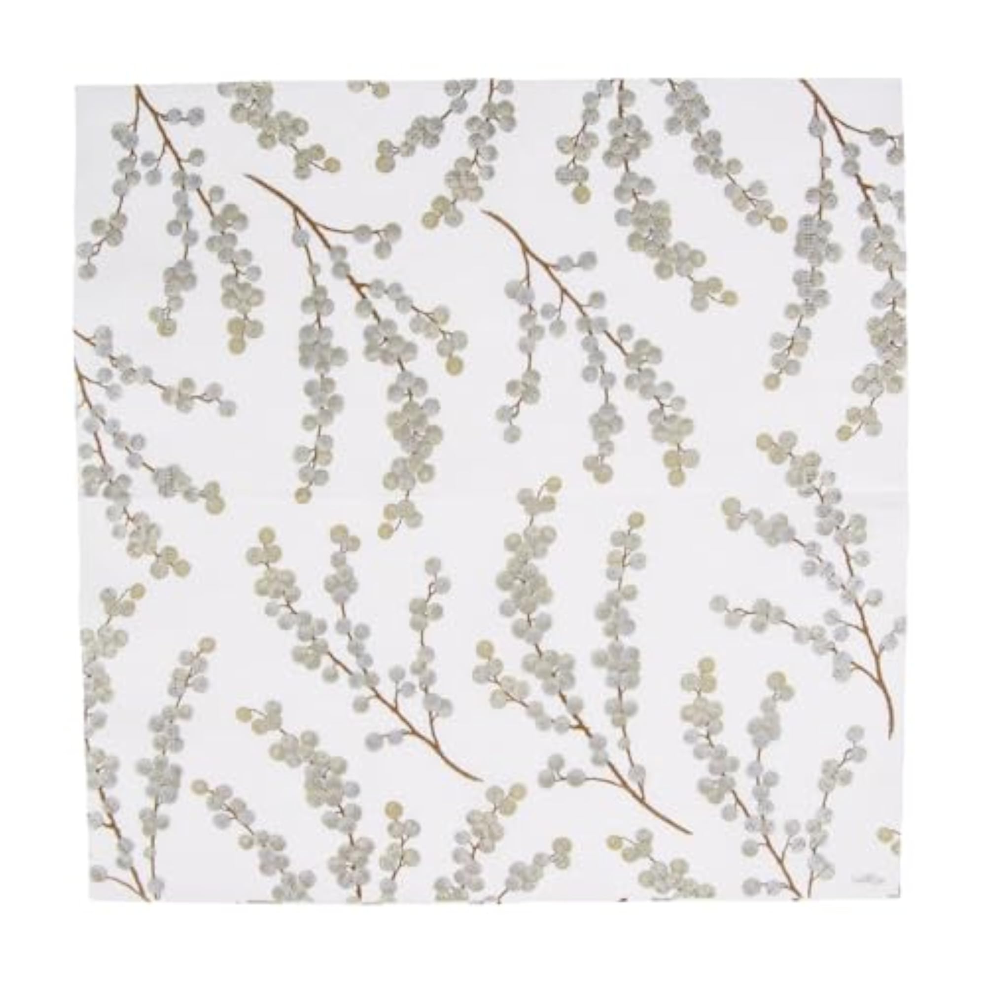 Berry Branches Paper Cocktail Napkins, White & Silver, 40 Ct