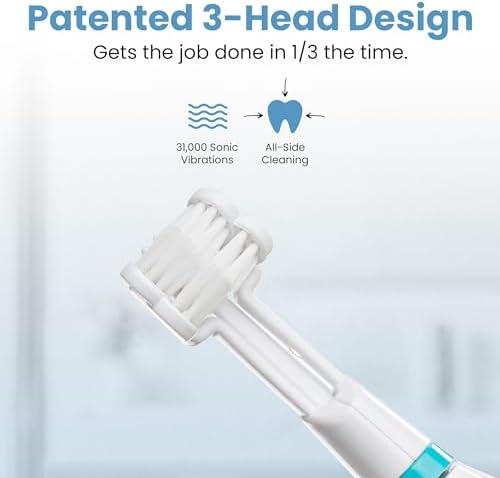 Triple Bristle GO | Portable Battery Sonic Travel Toothbrush | Three Cleaning Modes | Soft Nylon Bristles | Also for Autistic Special Needs Adults and Kids | Oral Care Kit