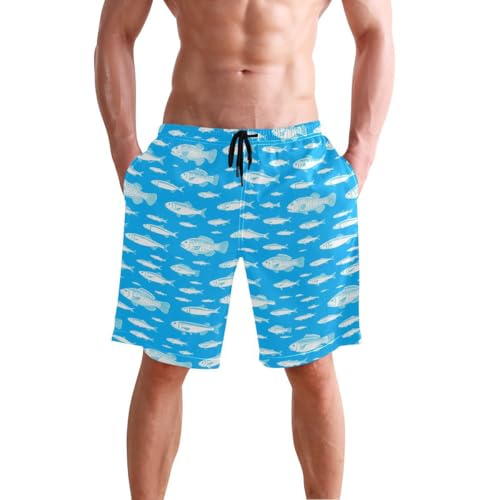 Ocean Fish Blue Mens Swim Trunks Quick Dry Beach Shorts with Pocket S 2303161