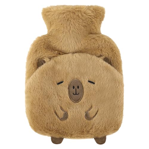 Borsa Acqua Calda 1L Capibara con Morbida Copertura – Peluche Carpincho 28×20cm, Rivestimento in Peluche Rimovibile Kaki, a Prova di Perdite e di Lunga Durata, Bambini e Adulti Contro il Dolore