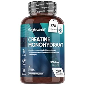 Creatine Monohydraat tabletten 3000 mg – 270 hoog gedoseerde creatine tabletten voor 3 maanden – Helpt prestaties te verbeteren bij krachtsinspanningen en stimuleert spiergroei – Vegan – WeightWorld