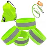 GBBO iRadiate Reflective Bands Reflector Running Gear - Adjustable Reflective Armband Arm Wrist Ankle Leg Band - Reflective Tape Strap for Clothing Biking and Safety Night Walking (Bands4 Green)