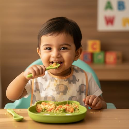 Image of TIGGY & BONNET Frog 2 Pcs Silicone Baby Feeding Set for Baby Bpa-Free | Microwave Safe, Anti-Slip Base | Tableware Kit for Babies & Toddlers with Suction Plate & Spoon