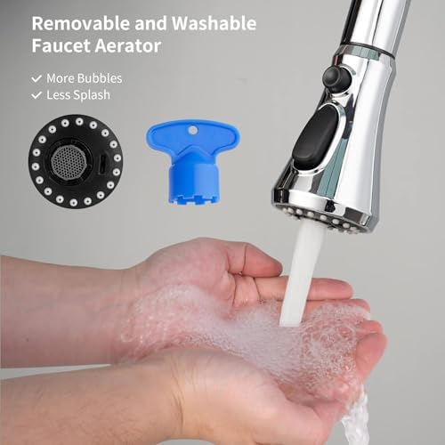 Hibbent Pull Down Spray Head for Kitchen Faucet, NSF/ANSI/CAN 61 & CUPC Certified 3-Function Spray Nozzle, 15 Adapters, Sink Faucet Head Replacement Compatible with Moen, Delta, Kohler, Chrome - 2