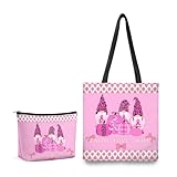 ZHIFU Breast Cancer Gifts For Women - 2 Pcs Reusable Breast Cancer Awareness Tote Bag with Pink Ribbon Cosmetic Makeup Bag Travel Bag